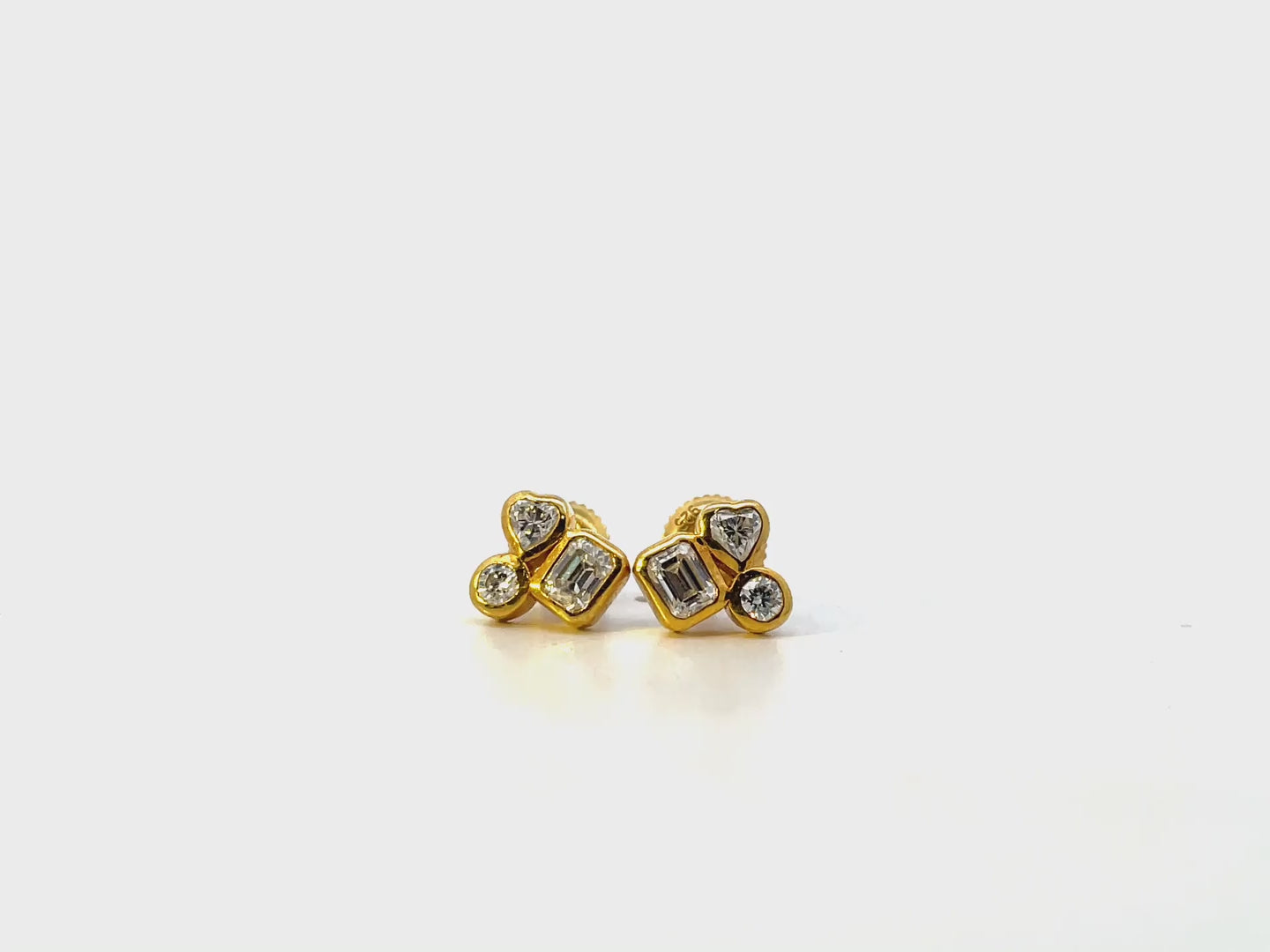 Multi-Shape Bezel Set Studs Earrings - White