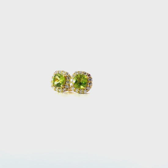 Vintage Style Cushion Peridot Stud Earrings- White