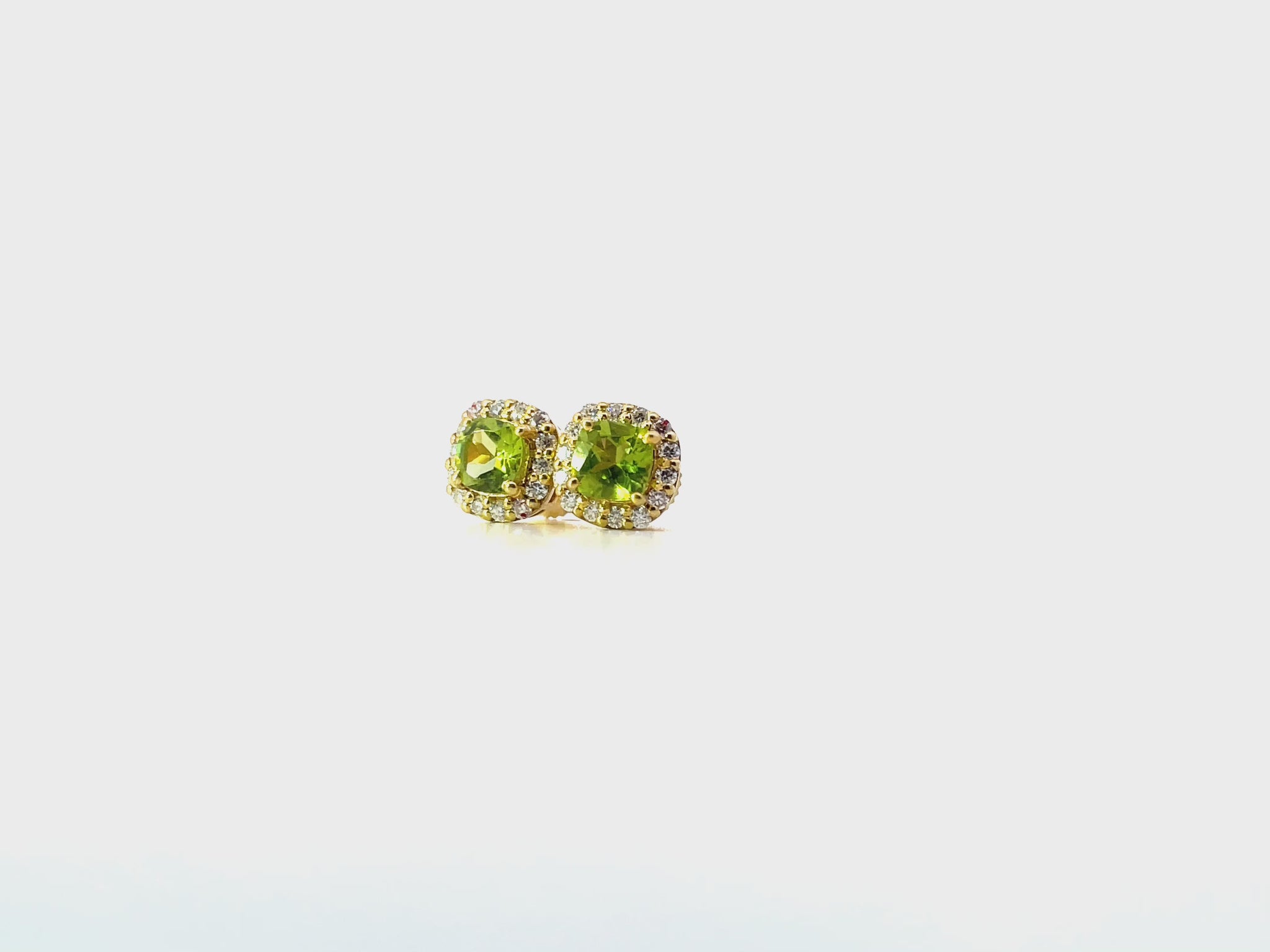 Vintage Style Cushion Peridot Stud Earrings- White