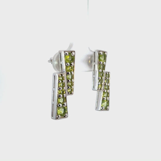 Peridot Double Bar Earrings-White