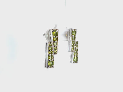 Peridot Double Bar Earrings-White