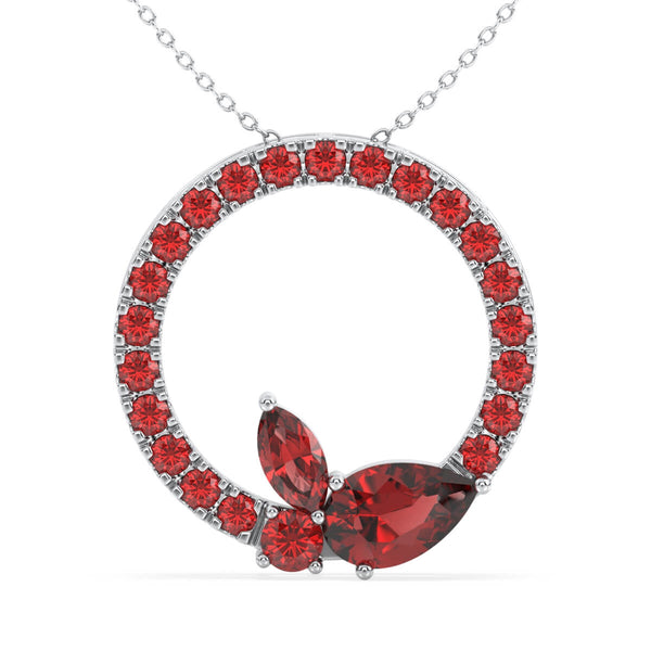 Circle Of Life Red Garnet Pendant - White