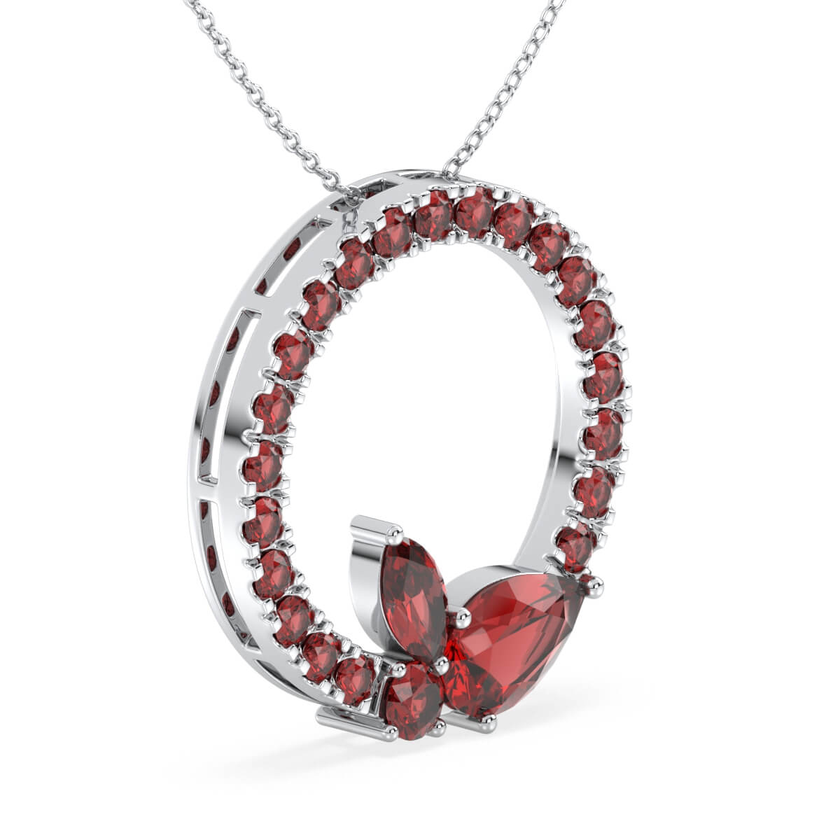 Circle Of Life Red Garnet Pendant - White