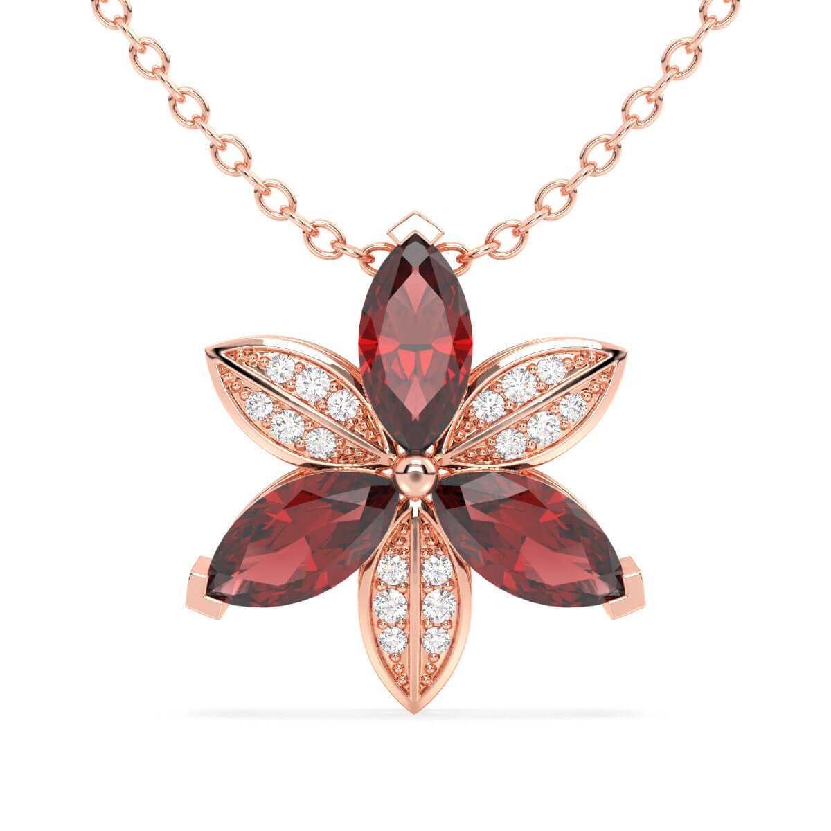 Red Garnet with Moissanite Trillium Flower Pendant-Rose