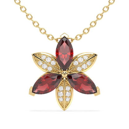 Red Garnet with Moissanite Trillium Flower Pendant-Yellow