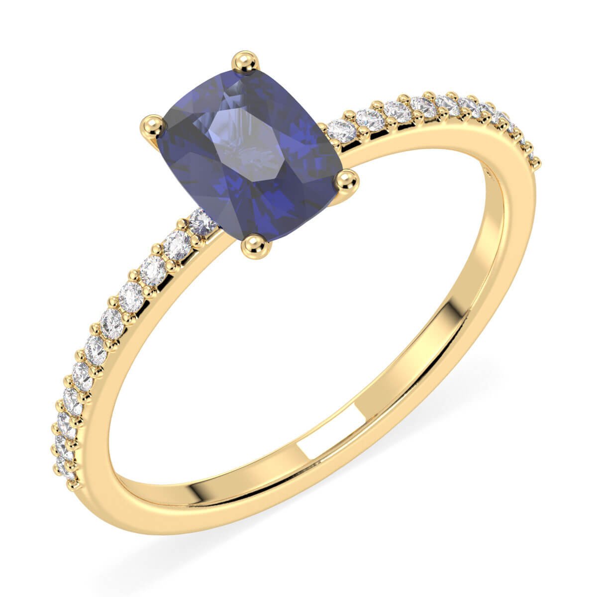 Classic Cushion Iolite Ring-Yellow