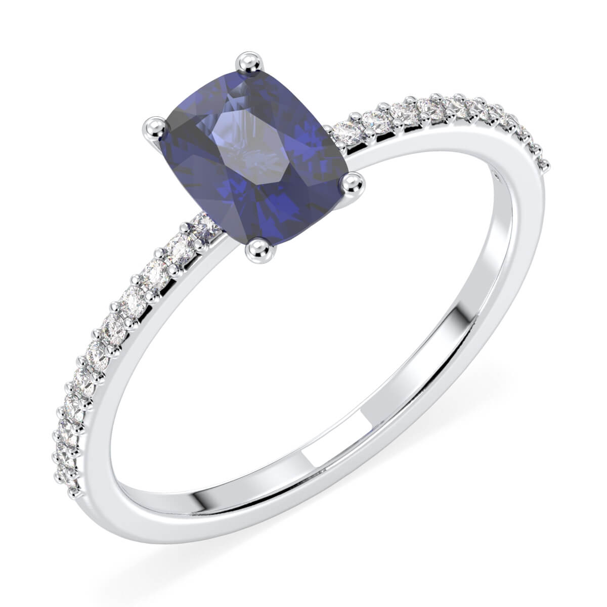 Classic Cushion Iolite Ring-White