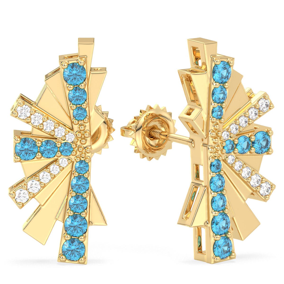 Swiss Blue Topaz Statement Split Moissanite Earrings- Yellow