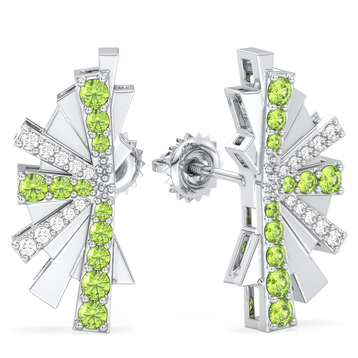 Peridot Statement Split Moissanite Earrings- White