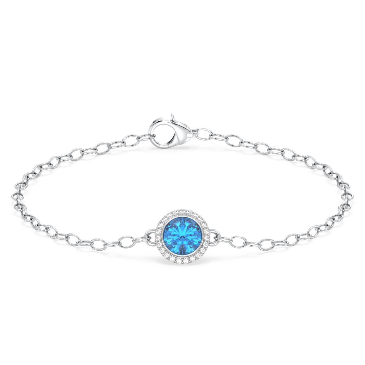 Swiss Blue Topaz Sun with Encrusted Moissanite Bracelet - White