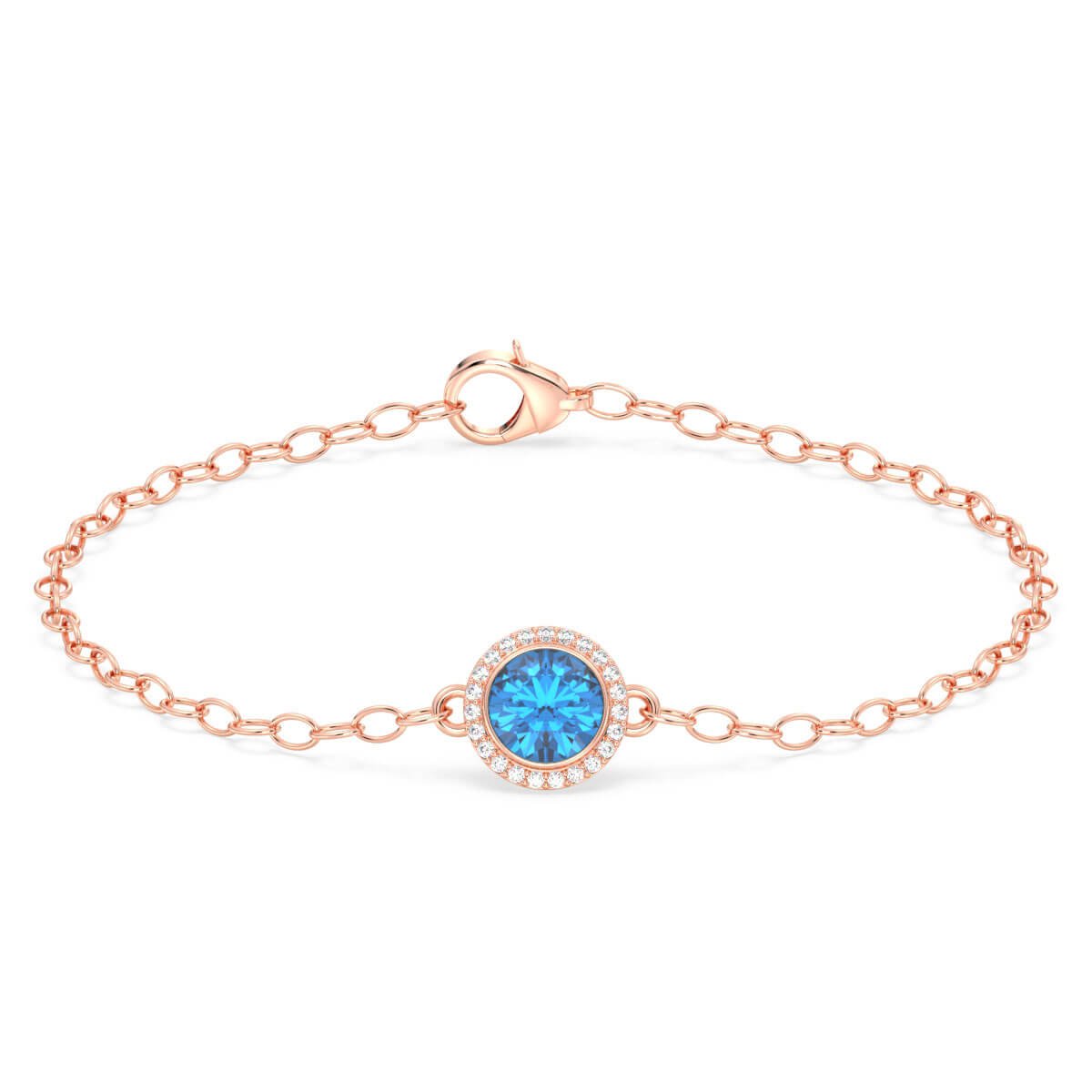 Swiss Blue Topaz Sun with Encrusted Moissanite Bracelet - Rose