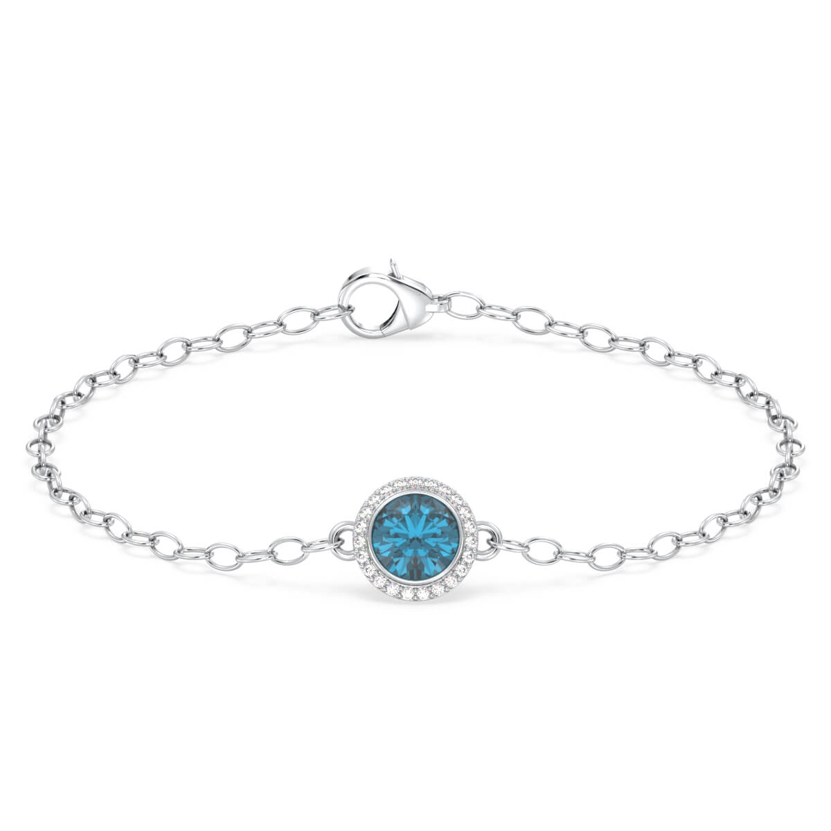 London Blue Topaz Sun with Encrusted Moissanite Bracelet - White