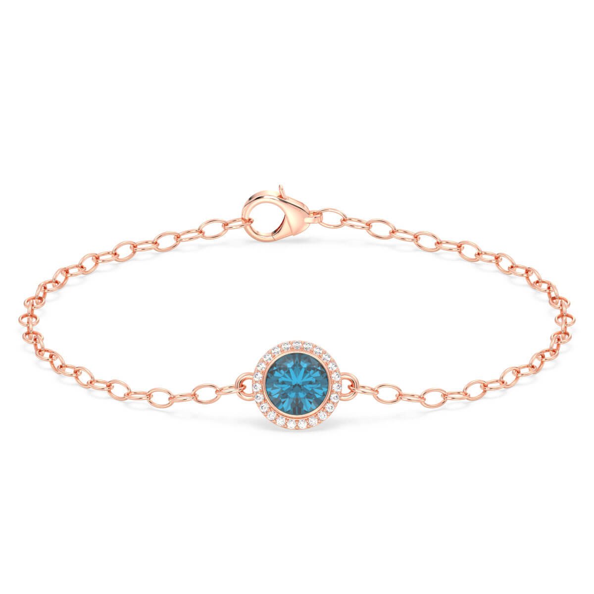 London Blue Topaz Sun with Encrusted Moissanite Bracelet - Rose