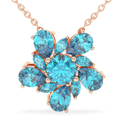 Pear Shaped Swiss Blue Topaz Flower Pendant-Rose