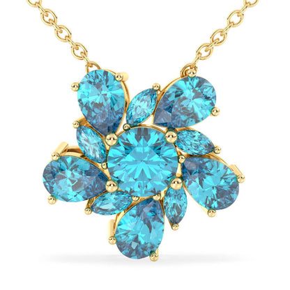 Pear Shaped Swiss Blue Topaz Flower Pendant-Yellow