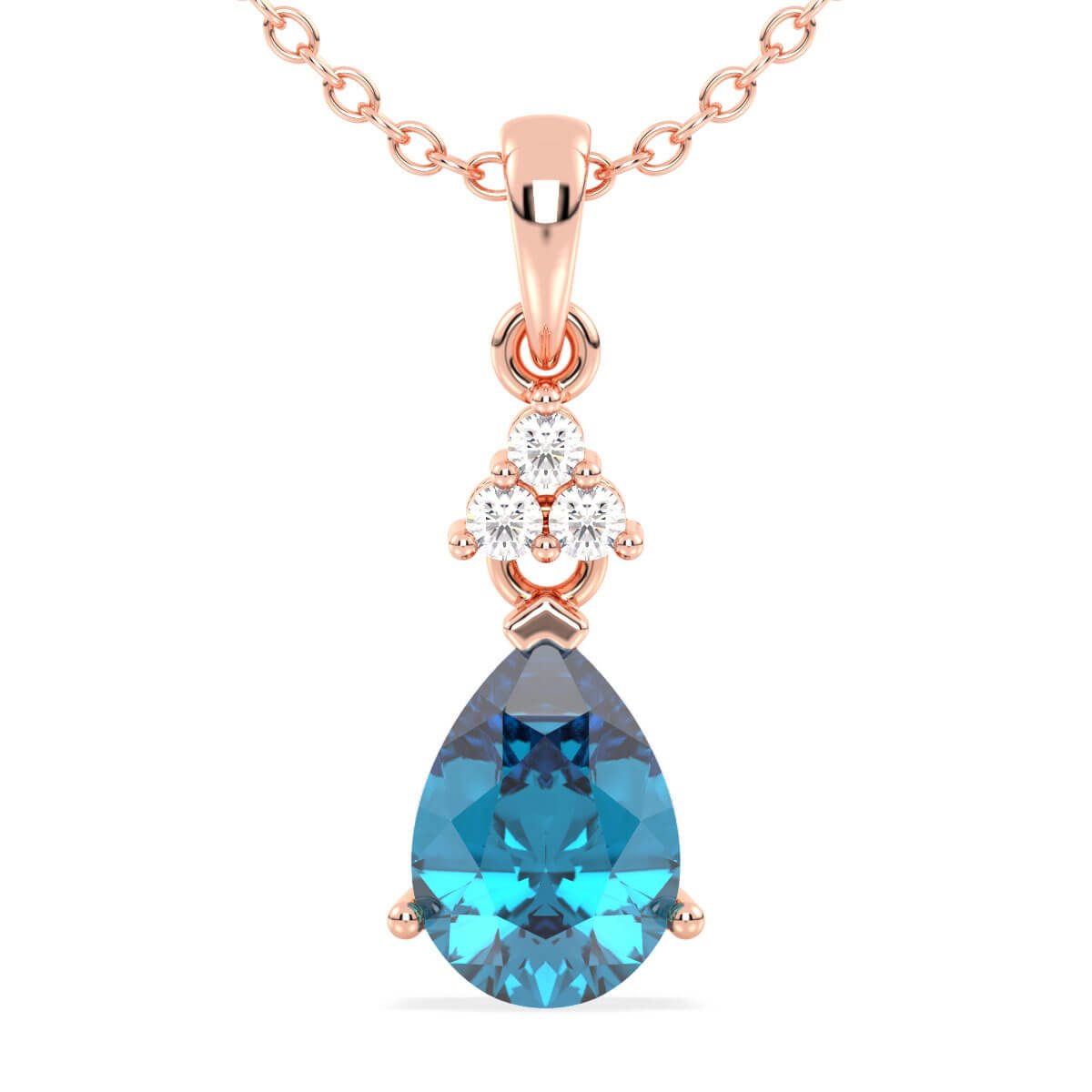 Swiss Blue Topaz Teardrop Pendant-Rose