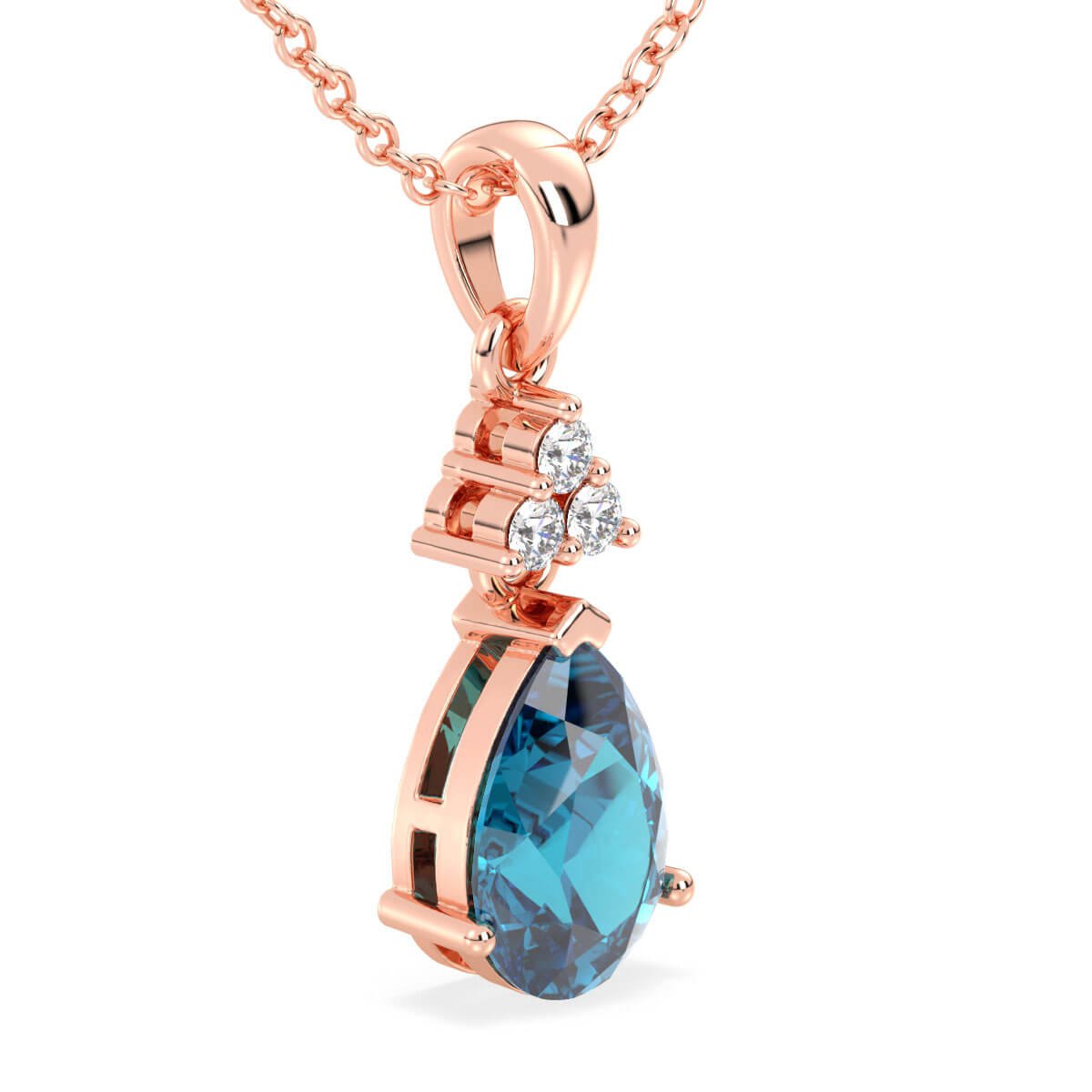 Swiss Blue Topaz Teardrop Pendant-Rose