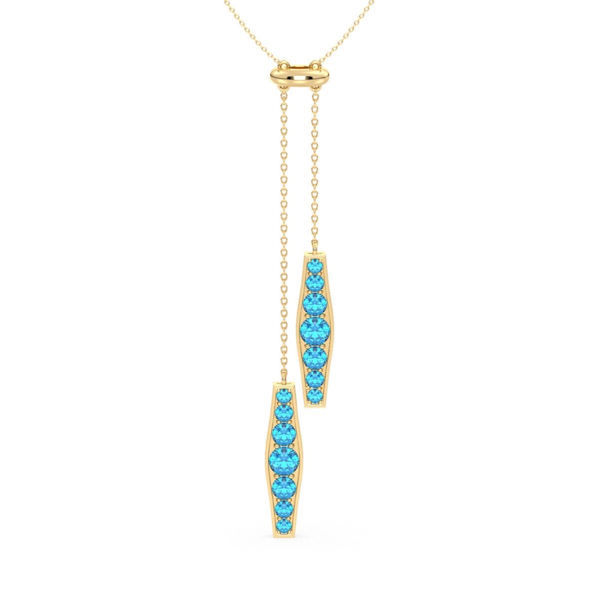 Blue Topaz Vertical Double Bar Pendant-Yellow