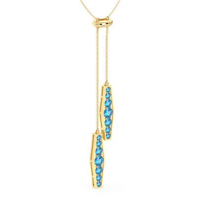 Blue Topaz Vertical Double Bar Pendant-Yellow