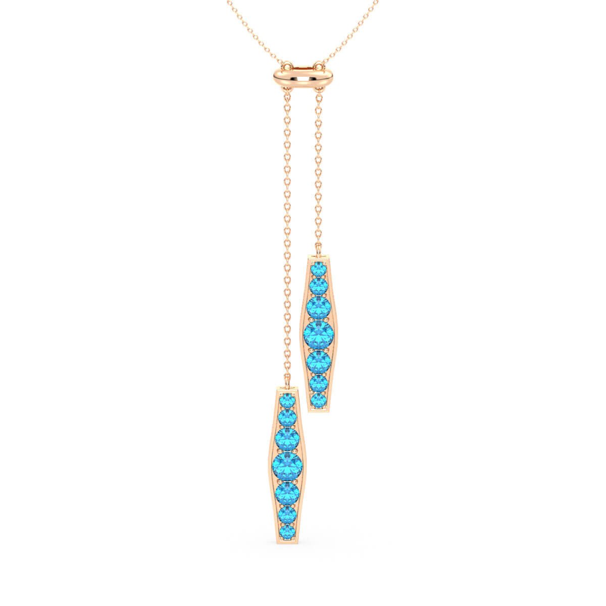 Blue Topaz Vertical Double Bar Pendant-Rose