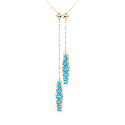 Blue Topaz Vertical Double Bar Pendant-Rose