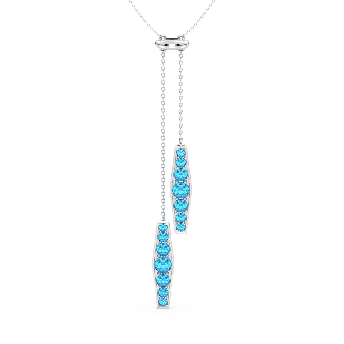 Blue Topaz Vertical Double Bar Pendant- White