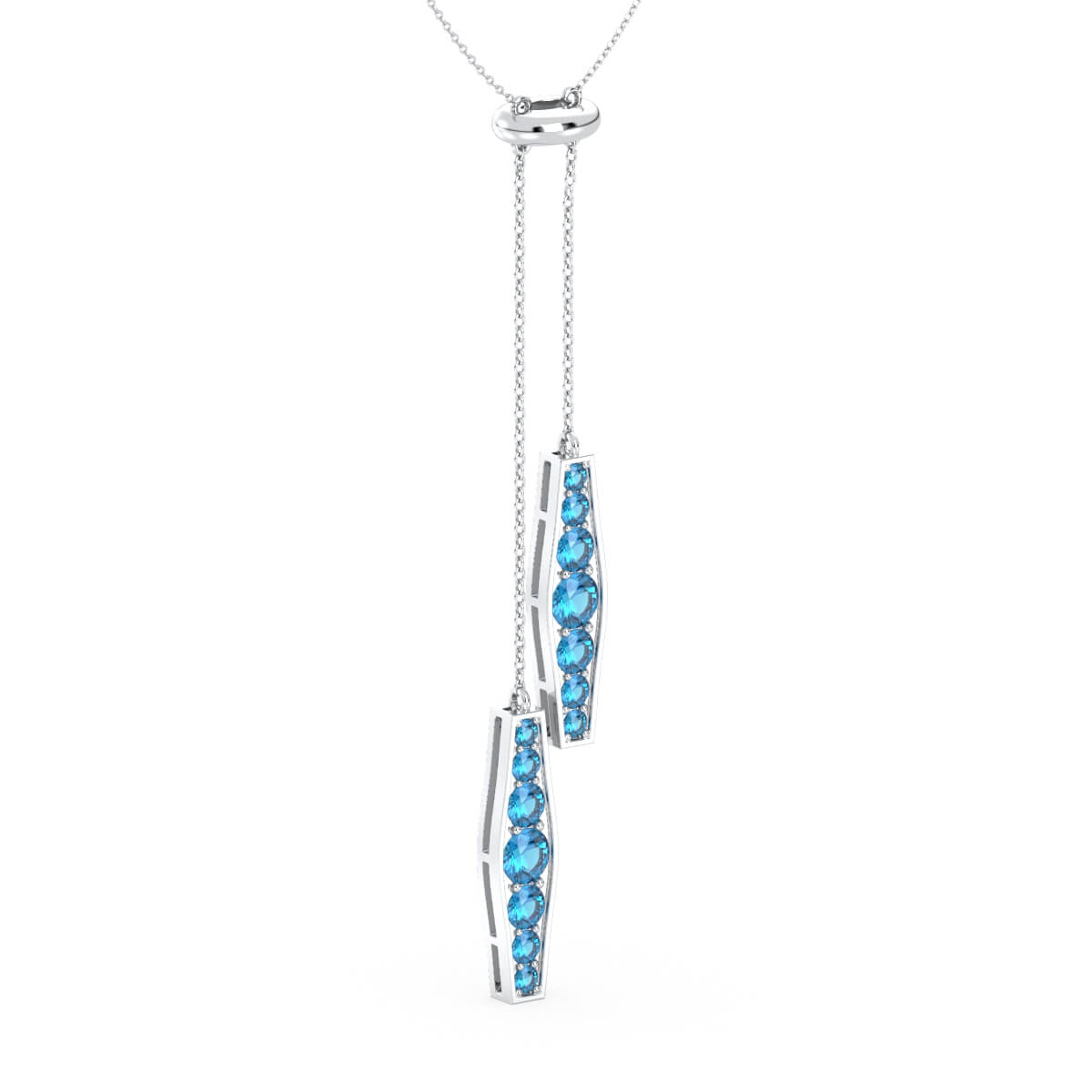 Blue Topaz Vertical Double Bar Pendant- White