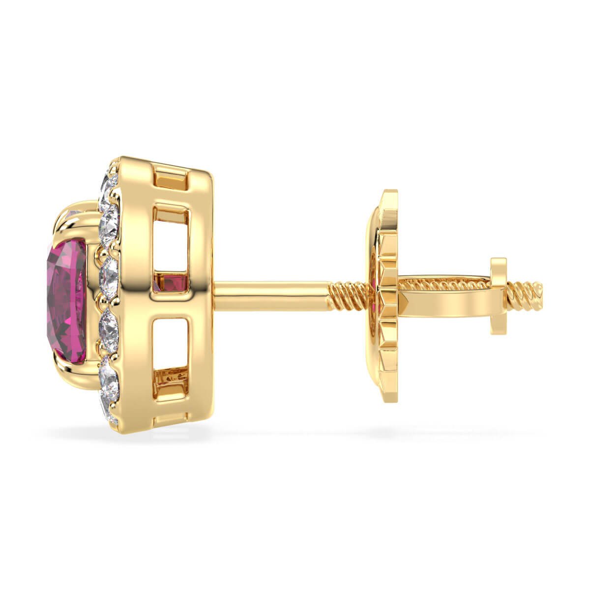 Vintage Style Cushion Pink Topaz Stud Earrings- Yellow