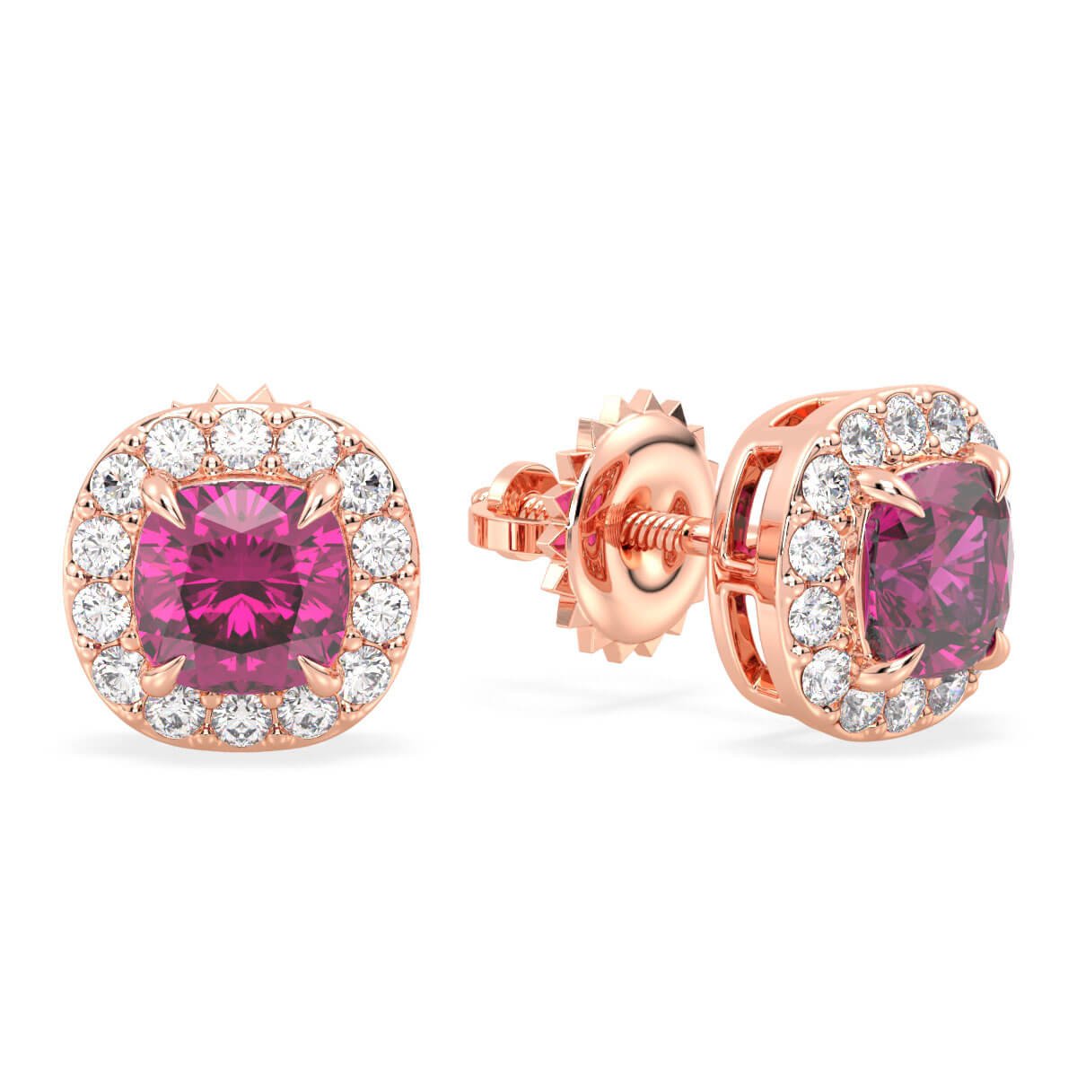 Vintage Style Cushion Pink Topaz Stud Earrings- Rose