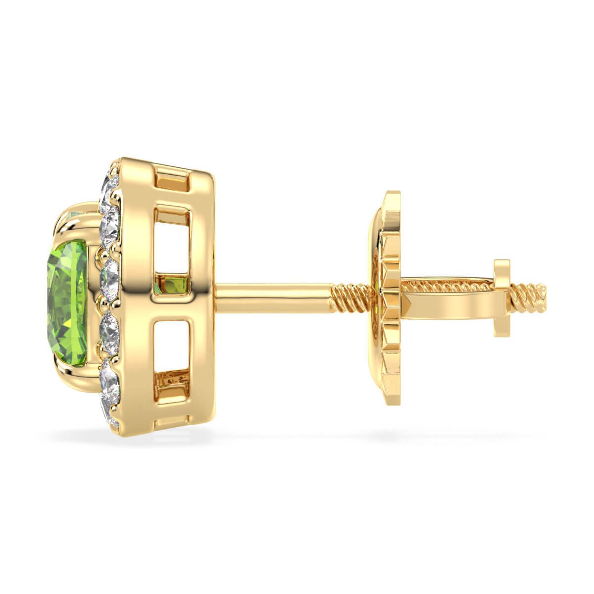 Vintage Style Cushion Peridot Stud Earrings- Yellow