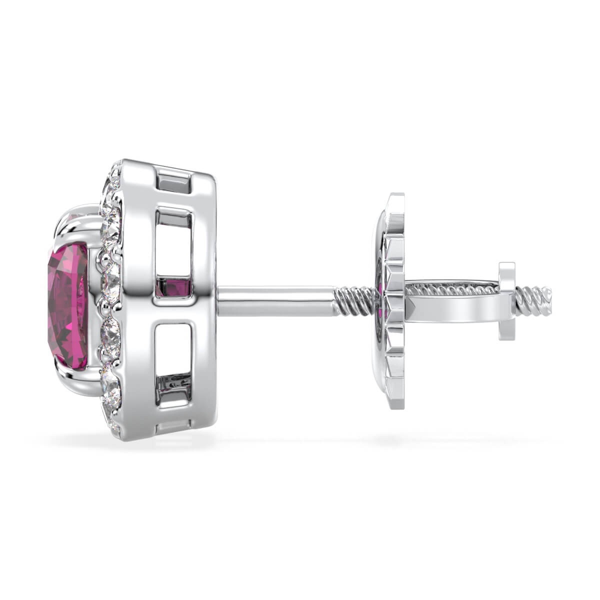 Vintage Style Cushion Pink Topaz Stud Earrings- White