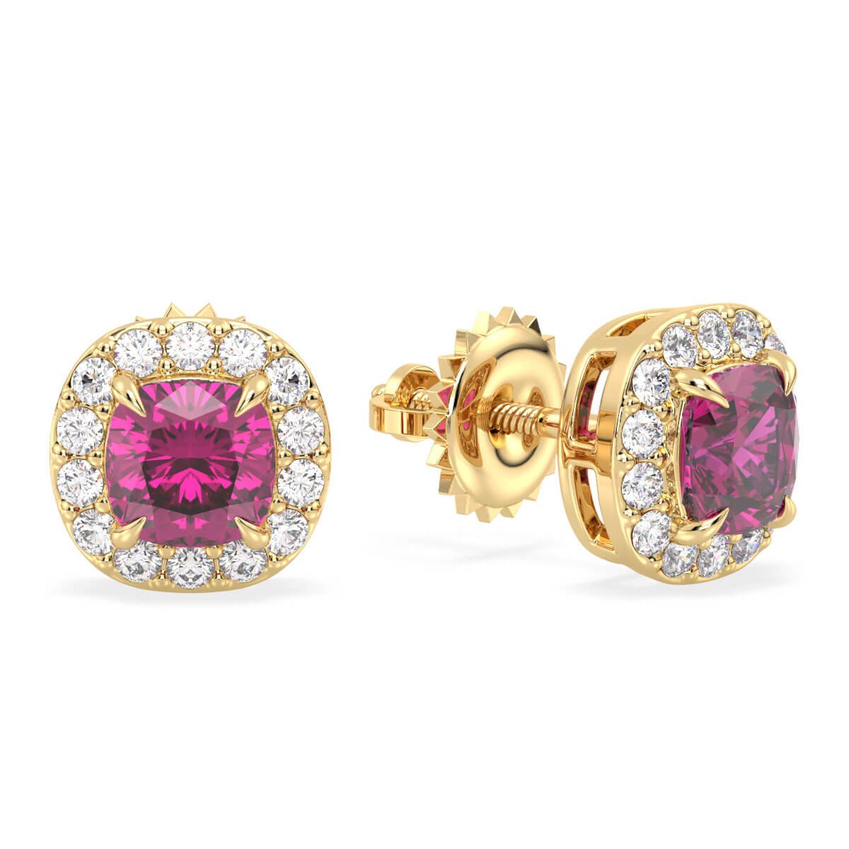 Vintage Style Cushion Pink Topaz Stud Earrings- Yellow