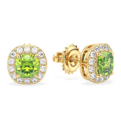 Vintage Style Cushion Peridot Stud Earrings- Yellow