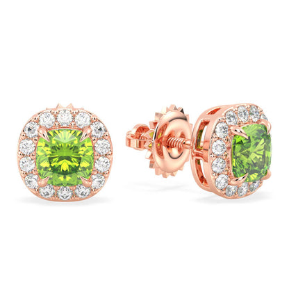 Vintage Style Cushion Peridot Stud Earrings- Rose