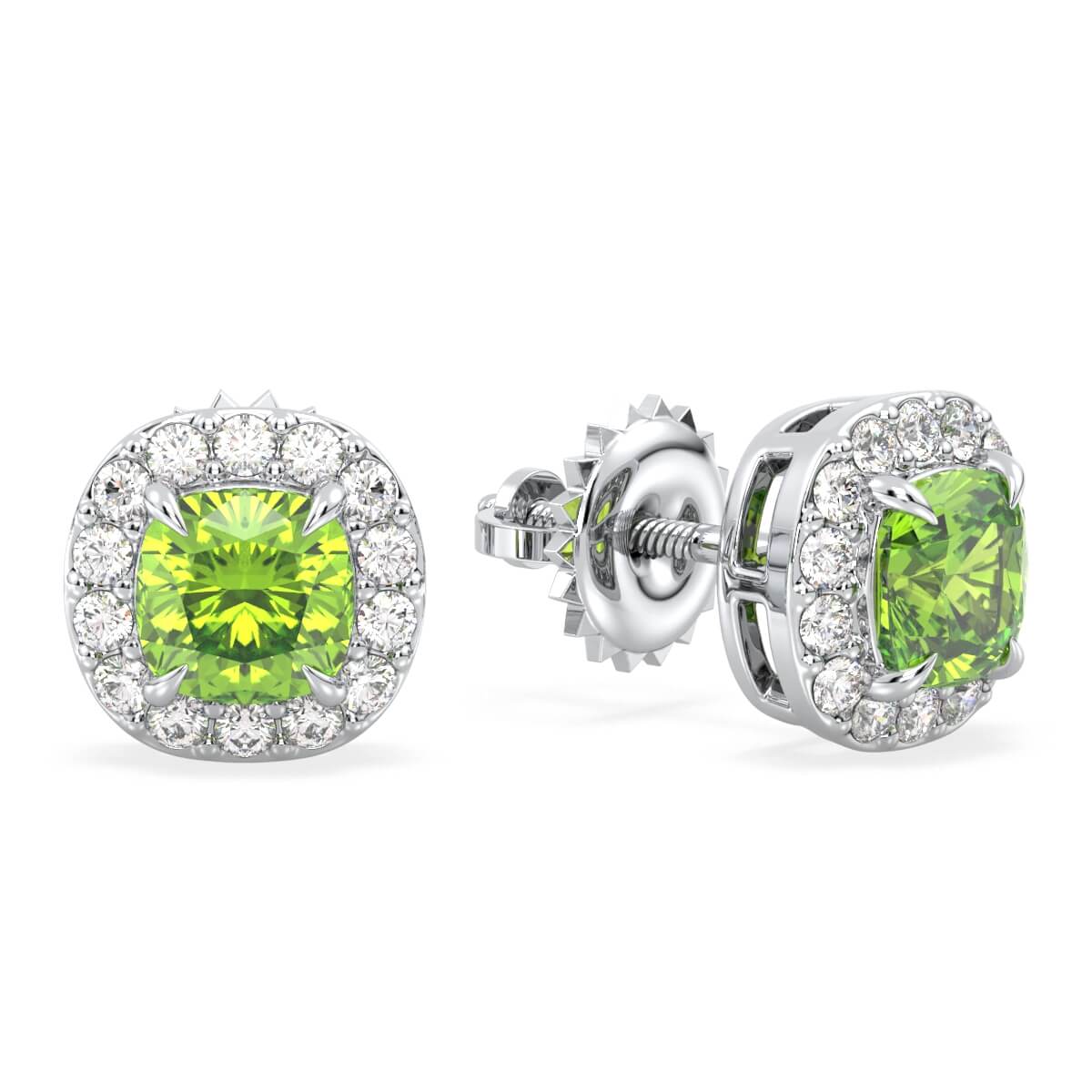 Vintage Style Cushion Peridot Stud Earrings- White